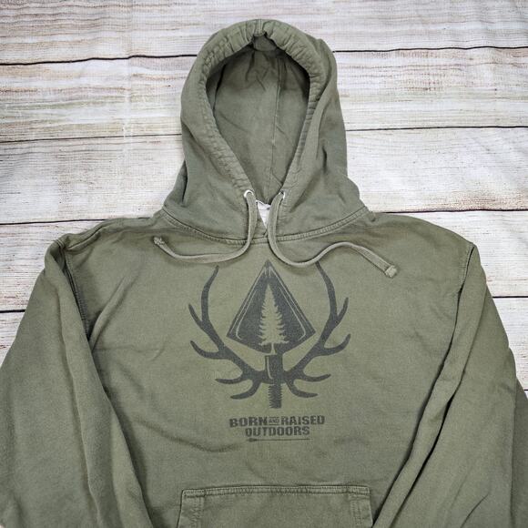 Born And Raised Outdoors Aarow Antlers Hoodie Hunting OD Green Size Large - Picture 1 of 7